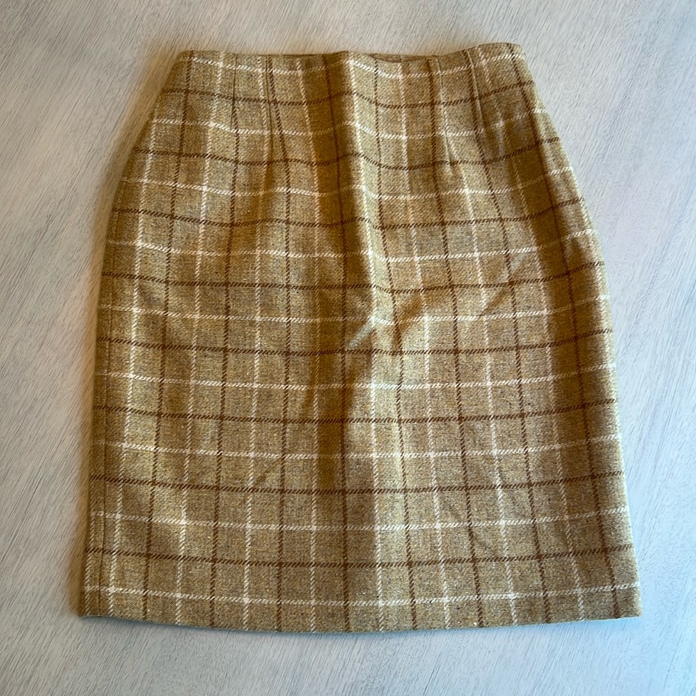 Jones New York Women’s 100% Lambswool Brown Cream Plaid Skirt Size‎ 6